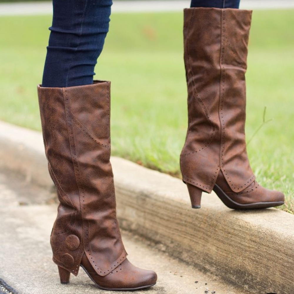 Not Rated Tall Chocolate Brown High Heel Boots with Button Detail! Size 8.5